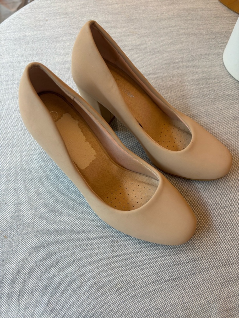 Classic Nude Round-Toe Block Heel Pumps